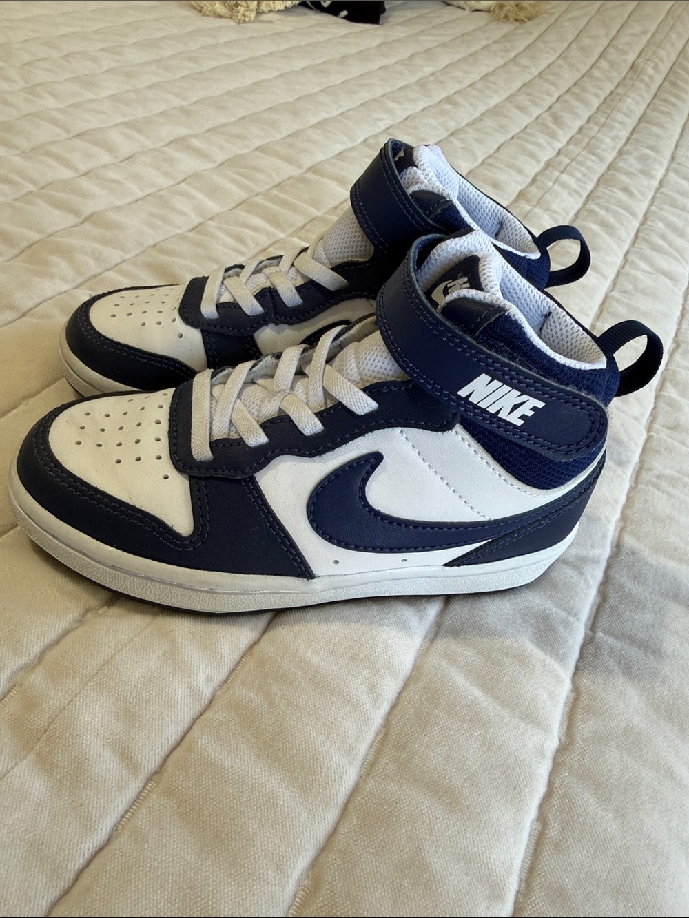 Nike Kids Mid-Top Sneakers in White and Navy